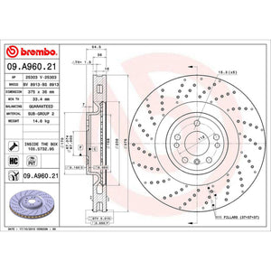 Disco de Freno Delantero para Mercedes-Benz Ml350 2010-2015 375 mm 36 mm de espesor 5 birlos