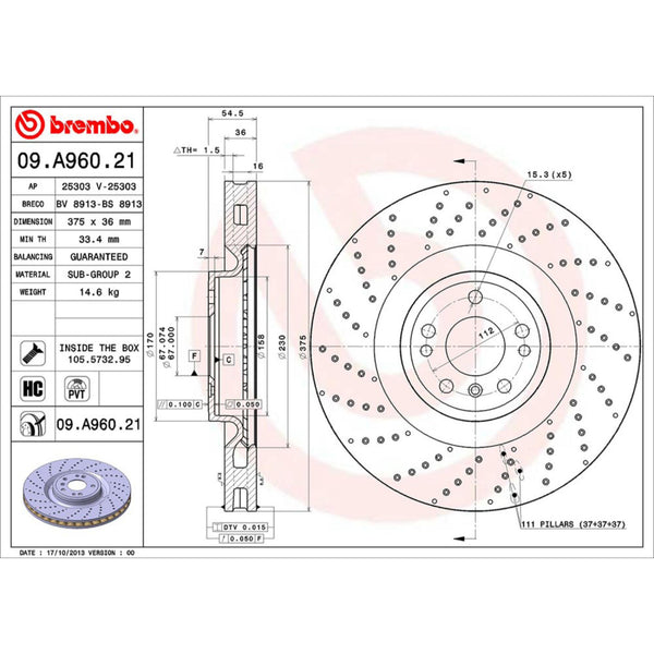 Disco De Freno Delantero Para Mercedes-Benz Ml350 2010-2015