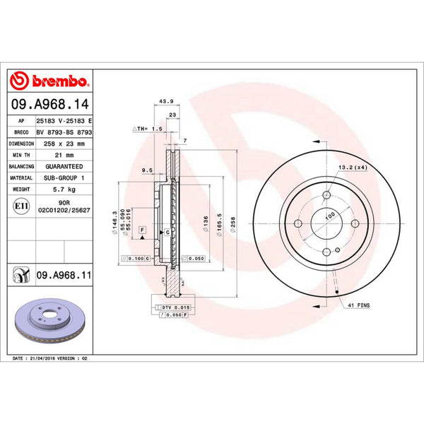 Disco De Freno Delantero Para Mazda 2 2011-2016