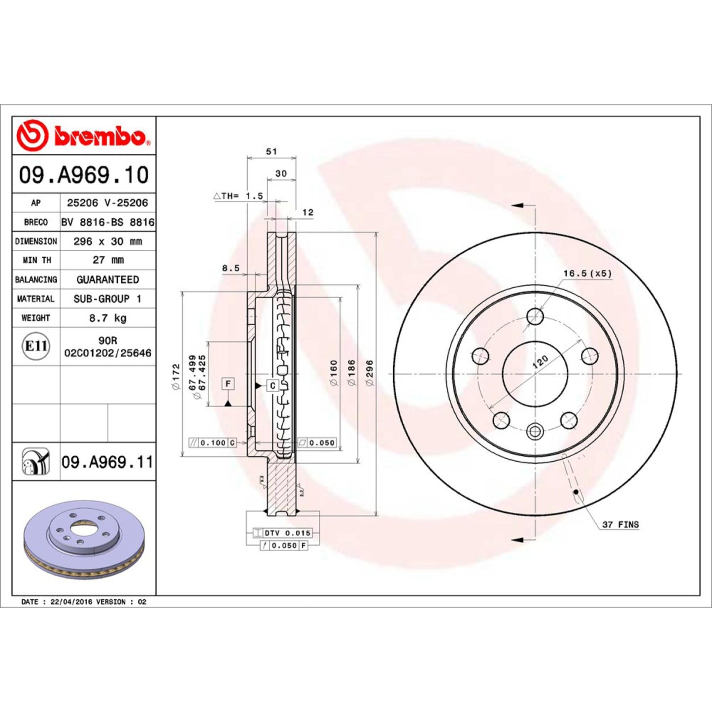 Disco De Freno Delantero Para Chevrolet Malibu 2013-2016