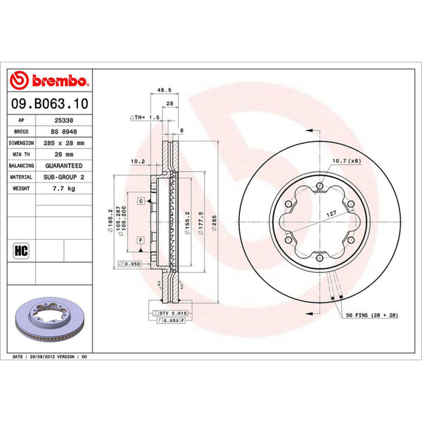 Disco De Freno Delantero Para Toyota Hiace 2006-2018