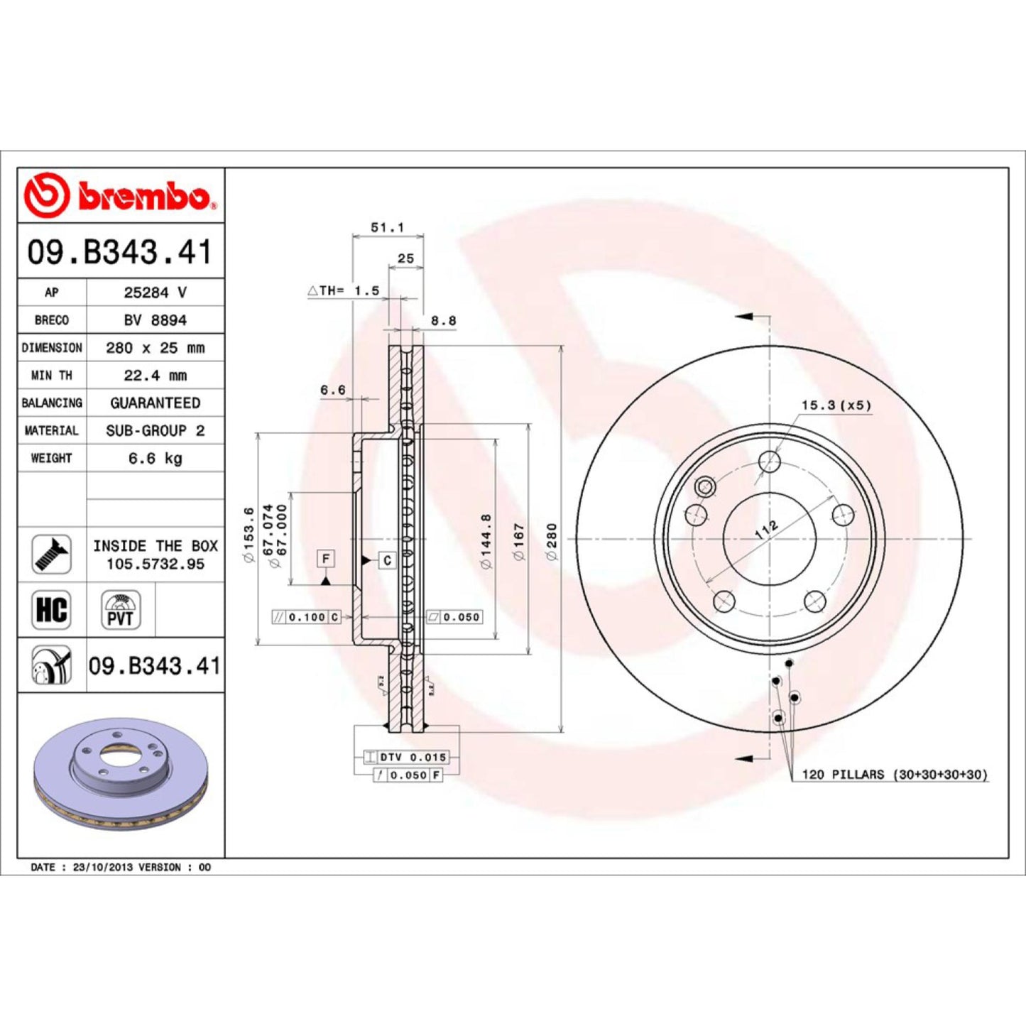 Disco De Freno Delantero Para Mercedes-Benz B180 2012-2015