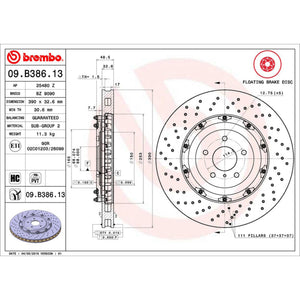 Disco de Freno Delantero para Nissan Gt-r 2017 390 mm 32.6 mm de espesor 5 birlos
