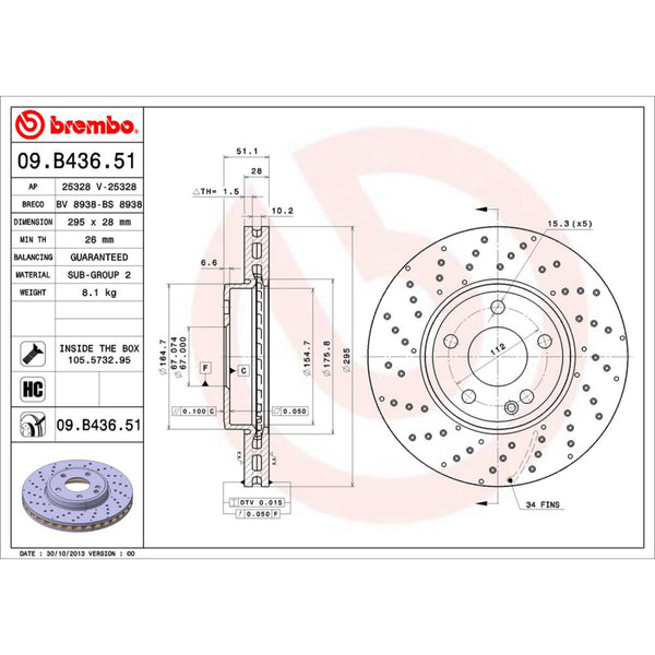 Disco De Freno Delantero Para Mercedes-Benz B180 2012-2015