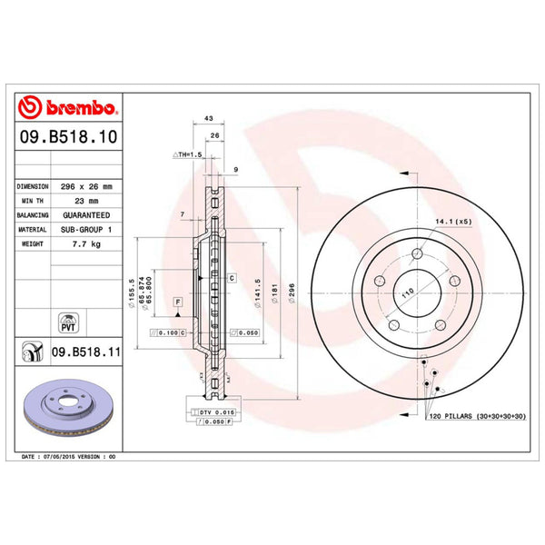 Disco De Freno Delantero Para Chevrolet Malibu 2004-2012