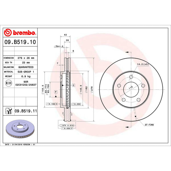 Disco De Freno Delantero Para Chevrolet Malibu 2004-2008