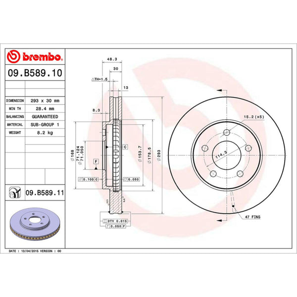 Disco De Freno Delantero Para Ford Mustang 2005-2011