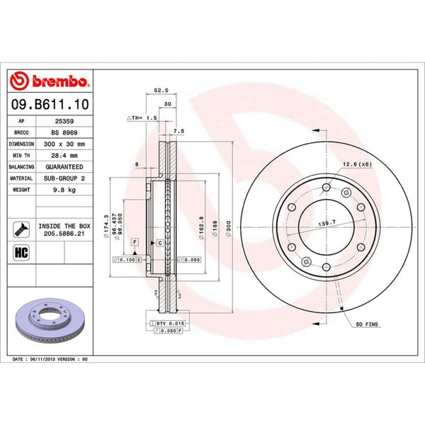 Disco De Freno Delantero Para Dodge H100 Van 2012-2013