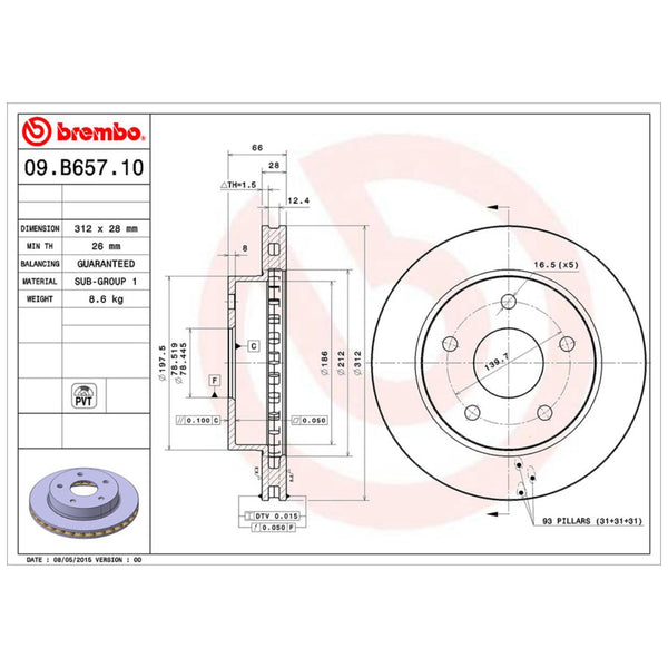 Disco De Freno Delantero Para Dodge Dakota 2005-2012