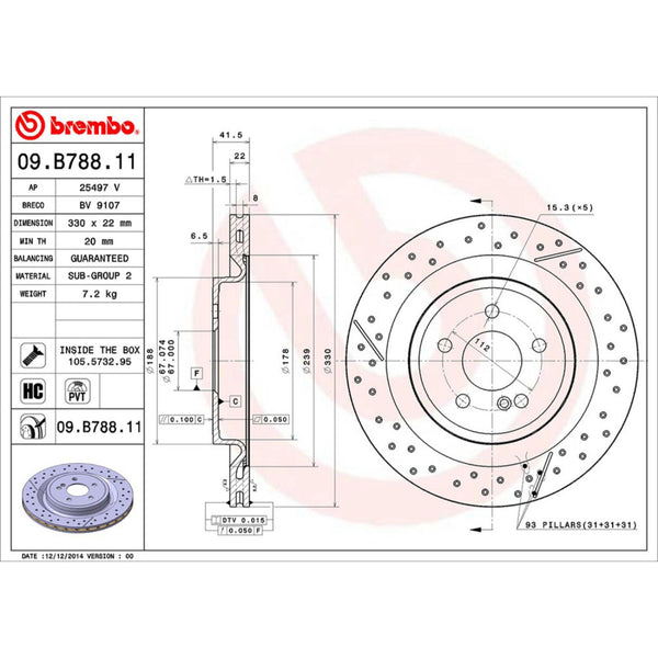 Disco De Freno Trasero Para Mercedes-Benz Slk55 Amg 2013-2016