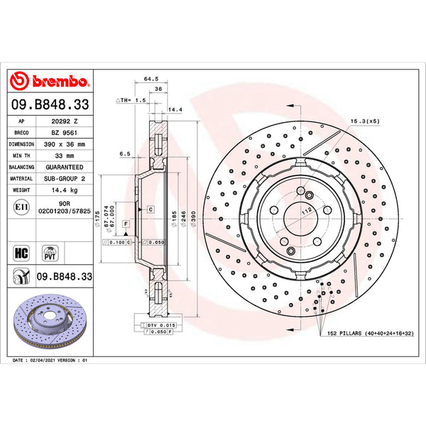 Disco De Freno Delantero / Trasero Para Mercedes-Benz Sl63 Amg 2013-2019