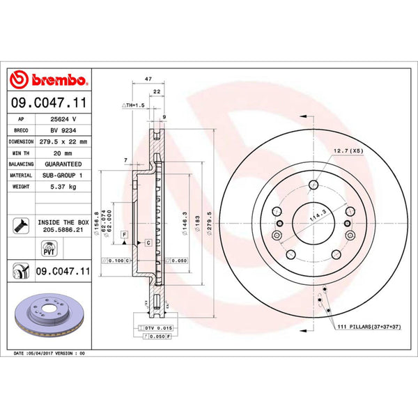 Disco De Freno Delantero Para Suzuki S-Cross 2014-2018