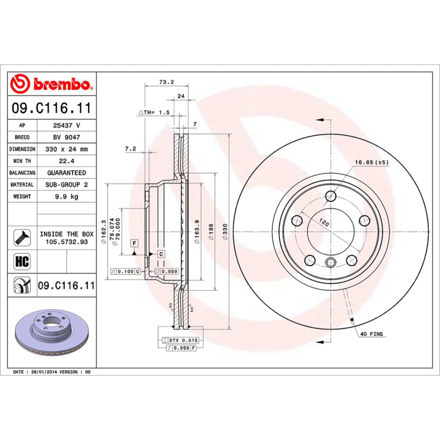 Disco De Freno Delantero Para Bmw 328I 2012-2016