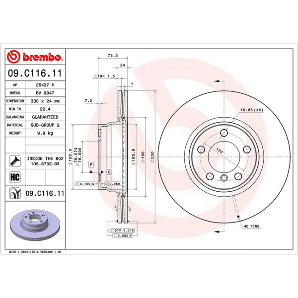 Disco De Freno Delantero Para Bmw 328I 2012-2016