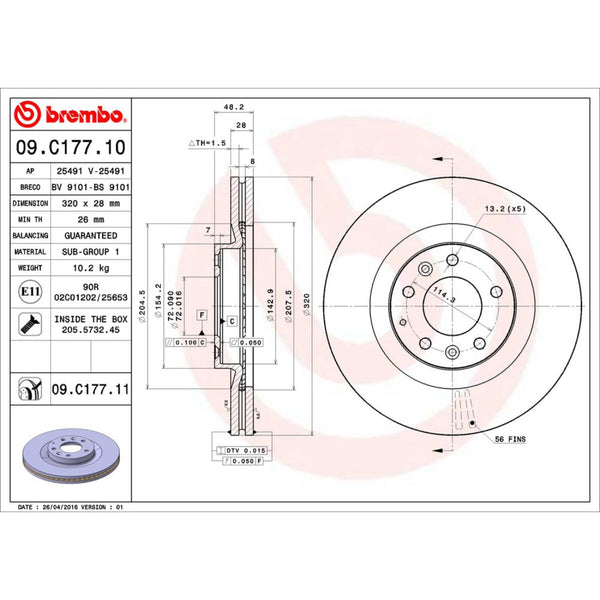 Disco De Freno Delantero Para Mazda Cx-9 2007-2015