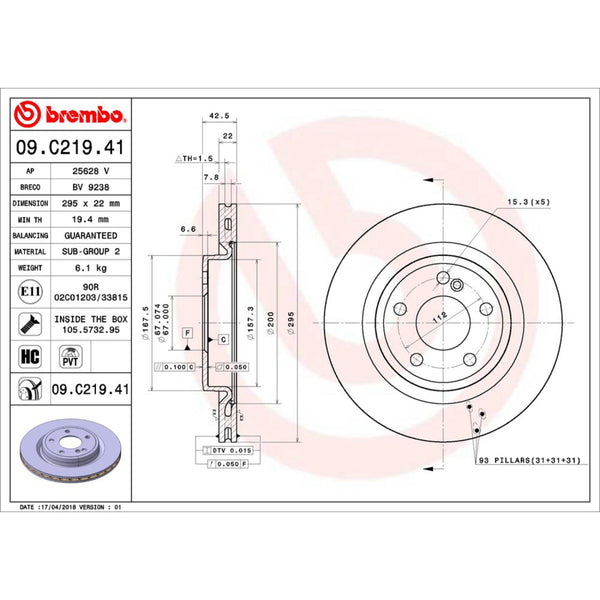 Disco De Freno Trasero Para Mercedes-Benz Cla250 2014-2018