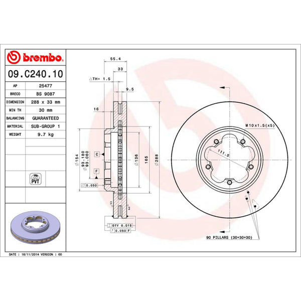 Disco De Freno Delantero Para Ford Transit 2015-2020