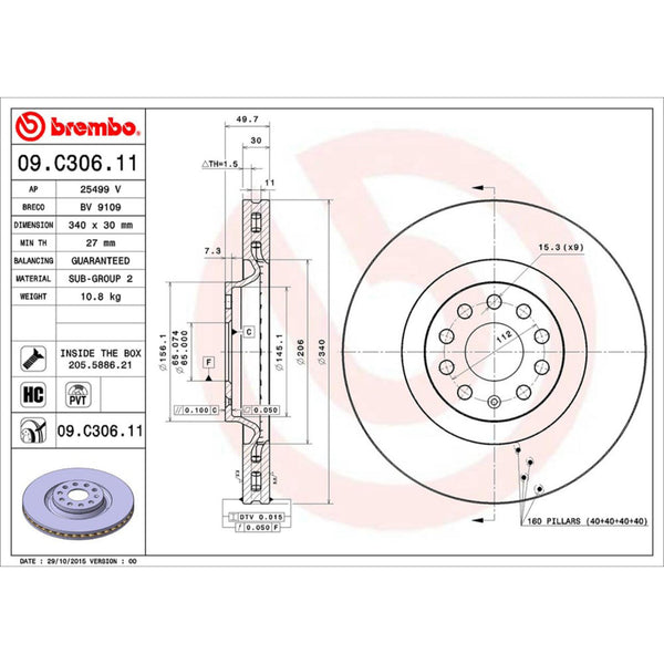 Disco De Freno Delantero Para Volkswagen Passat Cc 2010-2012