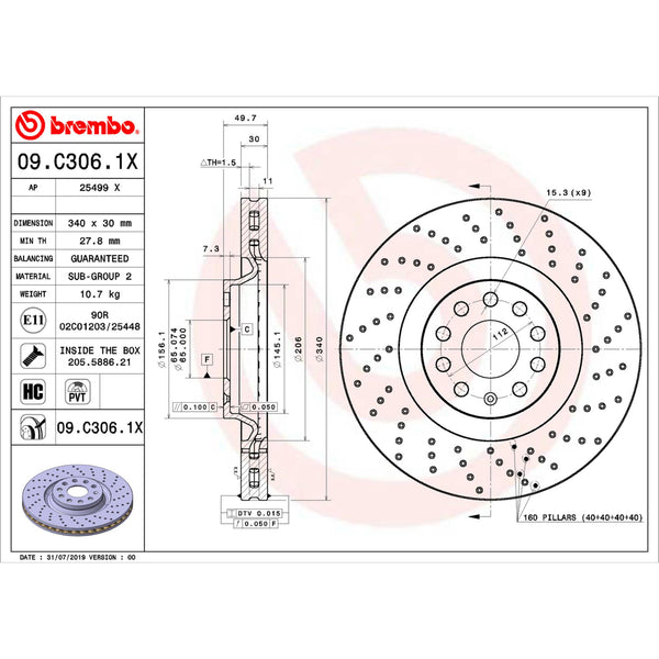 Disco De Freno Delantero Para Volkswagen Passat Cc 2010-2012