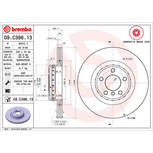 Disco de Freno Trasero Ventilado para BMW 320I 2012-2018 345 mm 24 mm de espesor 5 birlos