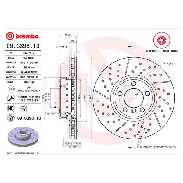 Disco De Freno Delantero Para Bmw 320I 2012-2018
