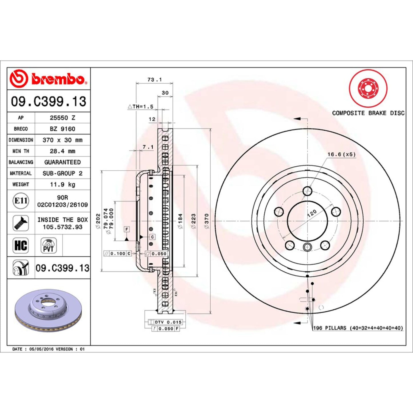 Disco De Freno Delantero Para Bmw 328I 2012-2016