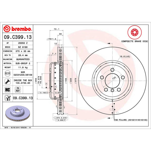 Disco De Freno Delantero Para Bmw 328I 2012-2016