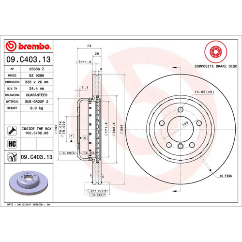 Disco de Freno Delantero para BMW 135I 2009-2010 338 mm 26 mm de espesor 5 birlos