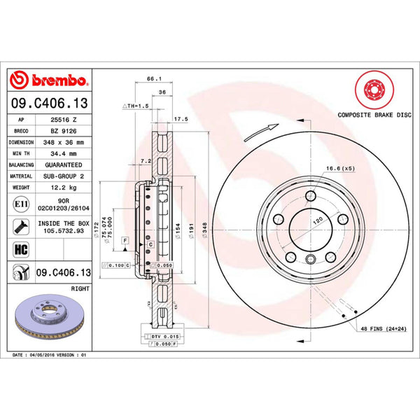 Disco De Freno Delantero Para Bmw 740I 2011-2015