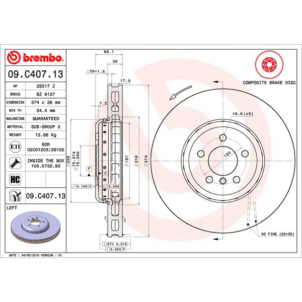 Disco De Freno Delantero Para Bmw 750I 2009-2015