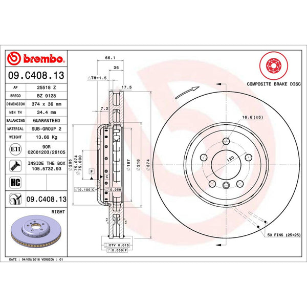 Disco De Freno Delantero Para Bmw 750I 2009-2015