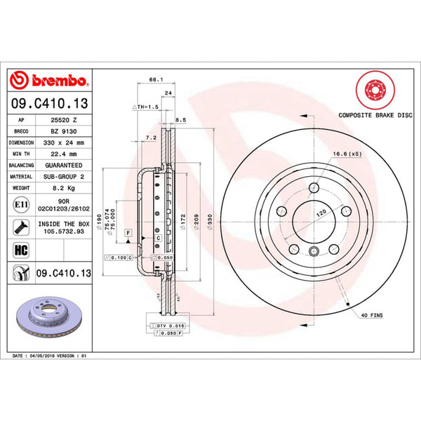 Disco De Freno Delantero Para Bmw 528I 2011-2016