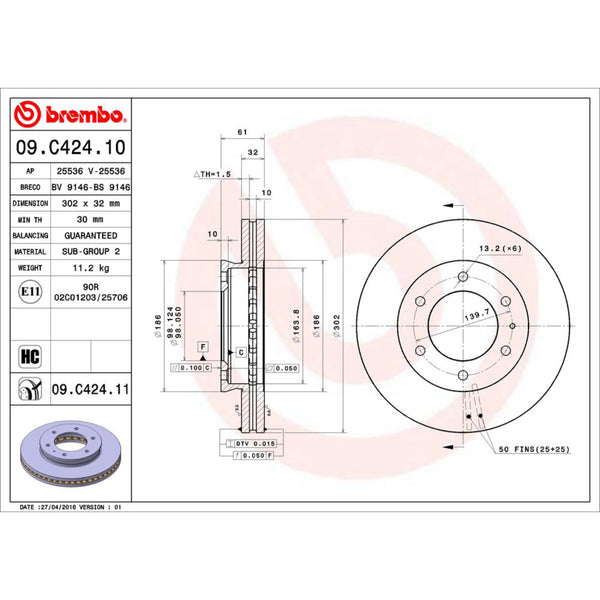 Disco De Freno Delantero Para Ford Ranger 2013-2023