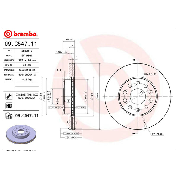 Disco De Freno Delantero Para Seat Leon 2012-2019