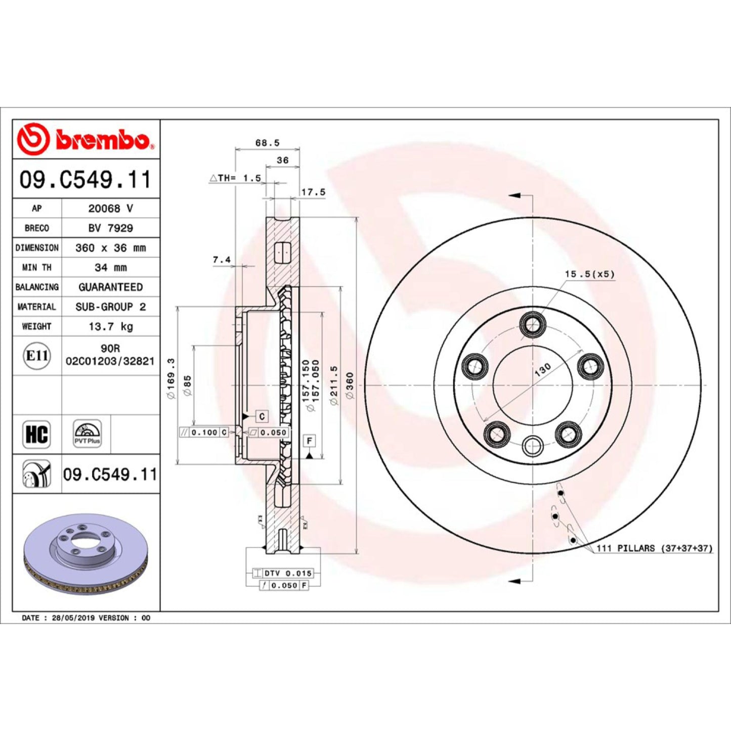 Disco De Freno Delantero Para Volkswagen Touareg 2011-2018