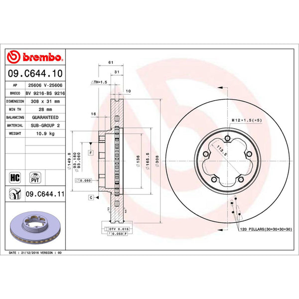 Disco De Freno Delantero Para Ford Transit 2015-2022