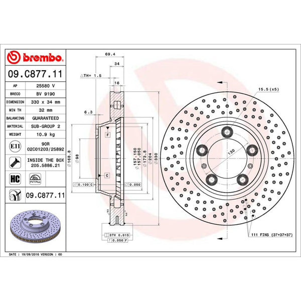 Disco De Freno Delantero Para Porsche 911 2001-2012