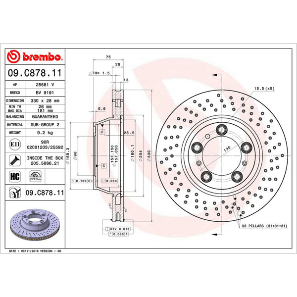 Disco De Freno Trasero Para Porsche 911 2001-2016