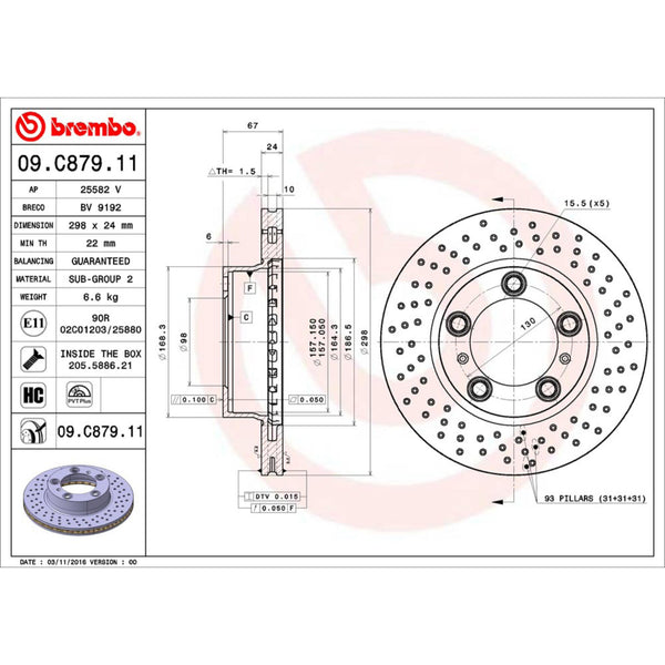 Disco De Freno Delantero Para Porsche Cayman 2007-2008