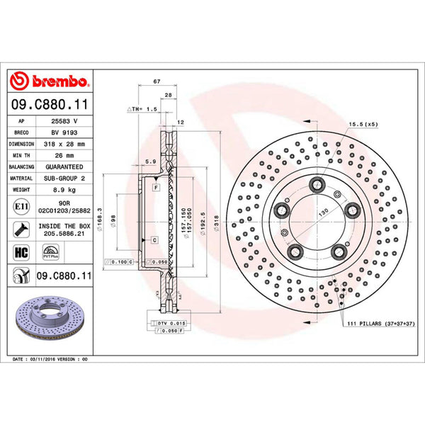 Disco De Freno Delantero Para Porsche 911 1999-2008