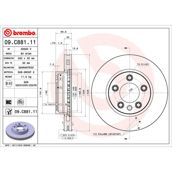 Disco De Freno Delantero Para Volkswagen Touareg 2004-2018