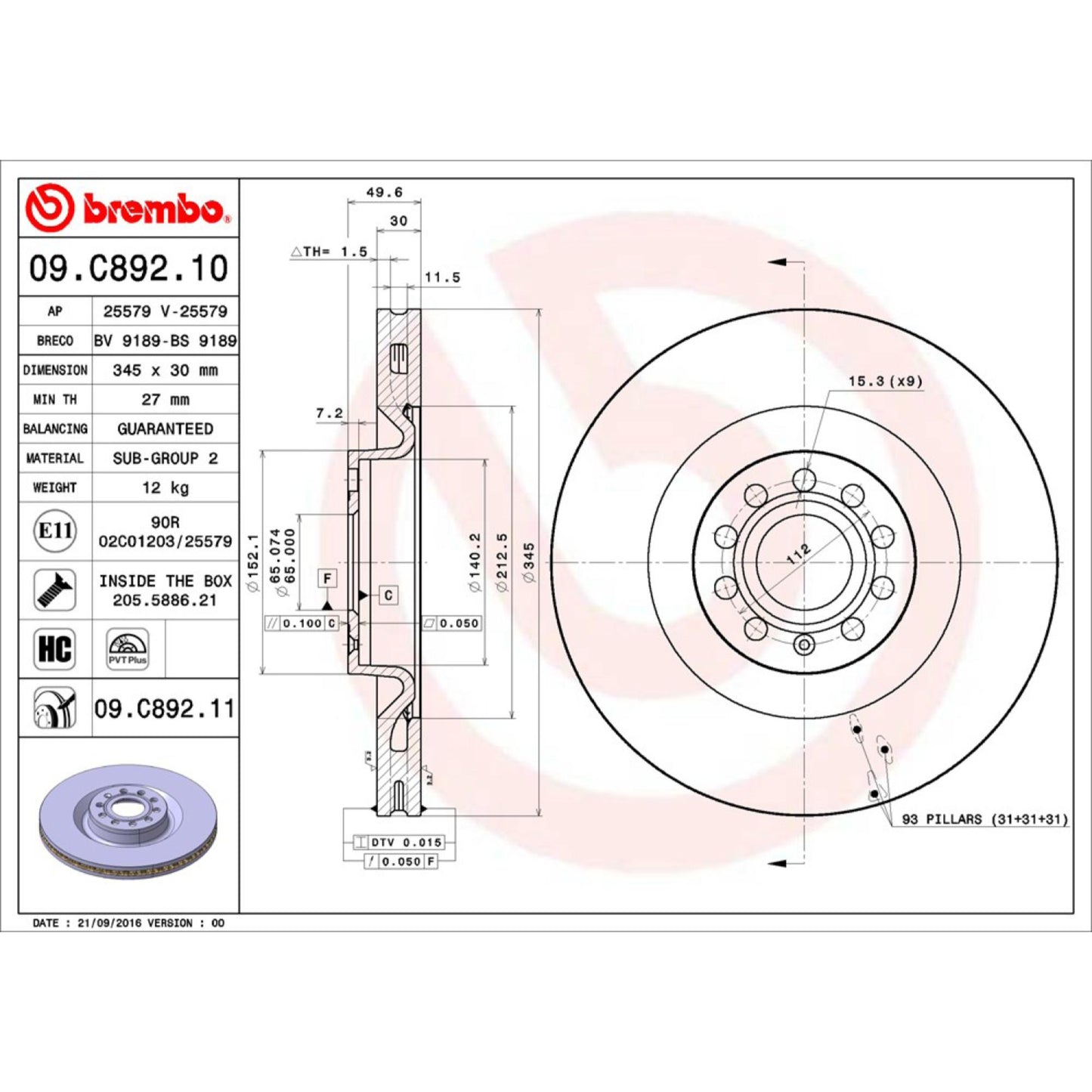 Disco De Freno Delantero Para Volkswagen Passat 2006-2010