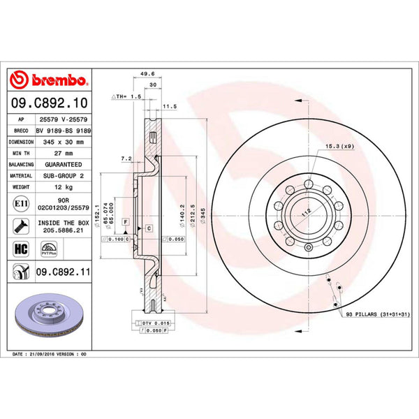 Disco De Freno Delantero Para Volkswagen Passat 2006-2010