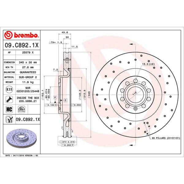 Disco De Freno Delantero Para Volkswagen Passat 2006-2010
