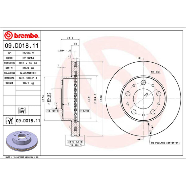 Disco De Freno Delantero Para Ram Promaster 1500 2014-2019