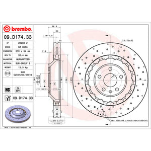 Disco de Freno Delantero para Audi Rs3 2017-2020 370 mm 34 mm de espesor 5 birlos