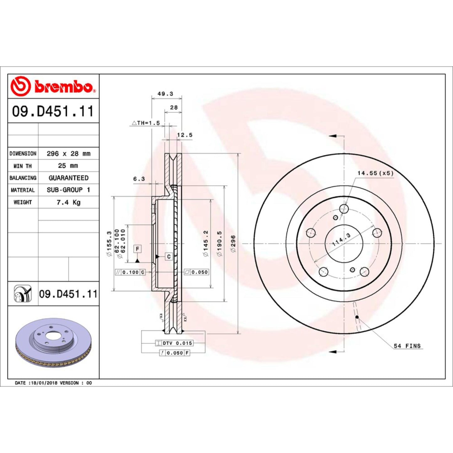 Disco De Freno Delantero Para Toyota Camry 2012-2017