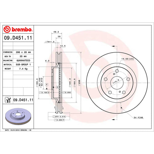 Disco De Freno Delantero Para Toyota Camry 2012-2017