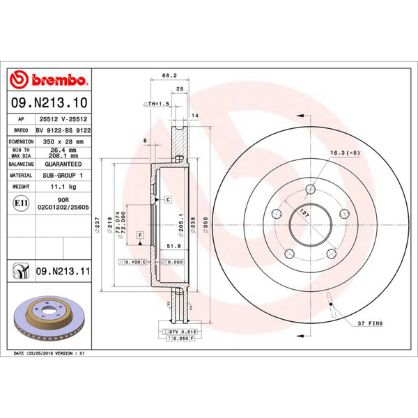 Disco De Freno Trasero Para Jeep Grand Cherokee 2006-2010