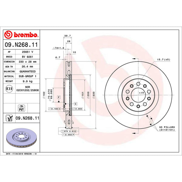 Disco De Freno Delantero Para Jeep Cherokee 2014-2022